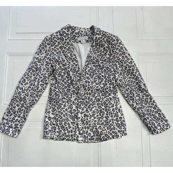 Rachel Zoe Jacket Womens Medium Beige Brown Animal Print Blazer Linen Blend - Picture 1 of 4